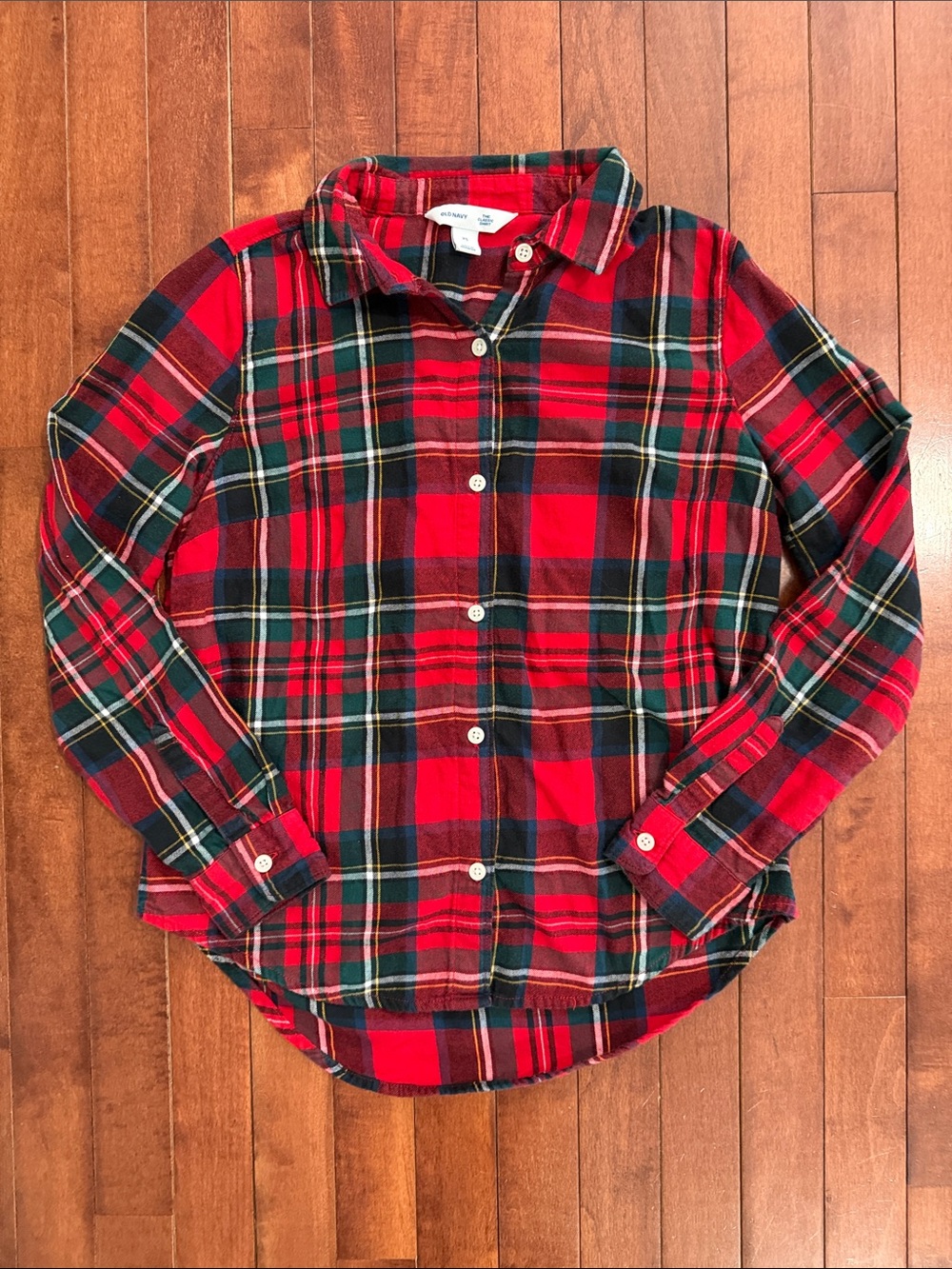 Old Navy Kids Red and Green Plaid Button-Down Shirt Size XS